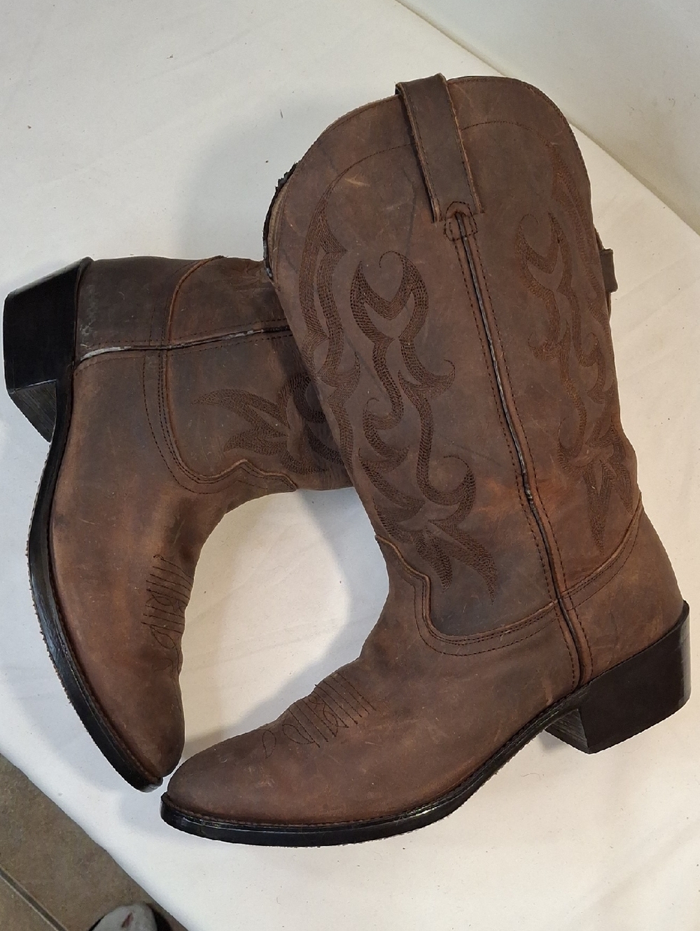 Durango Mens Brown Embroidered Soft Tan Leather Western Cowboy Boots.Pull On.